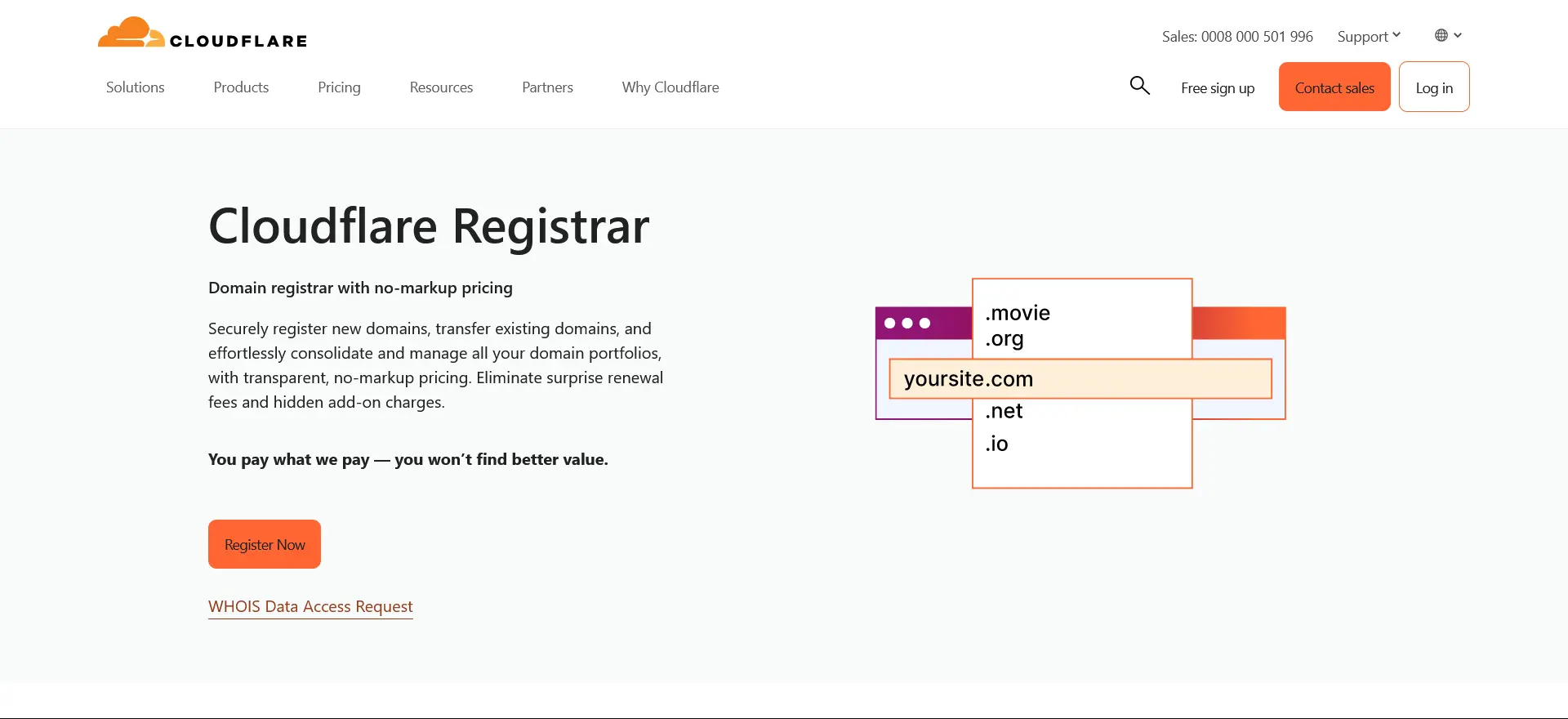 Cloudflare Domain Registrar homepage