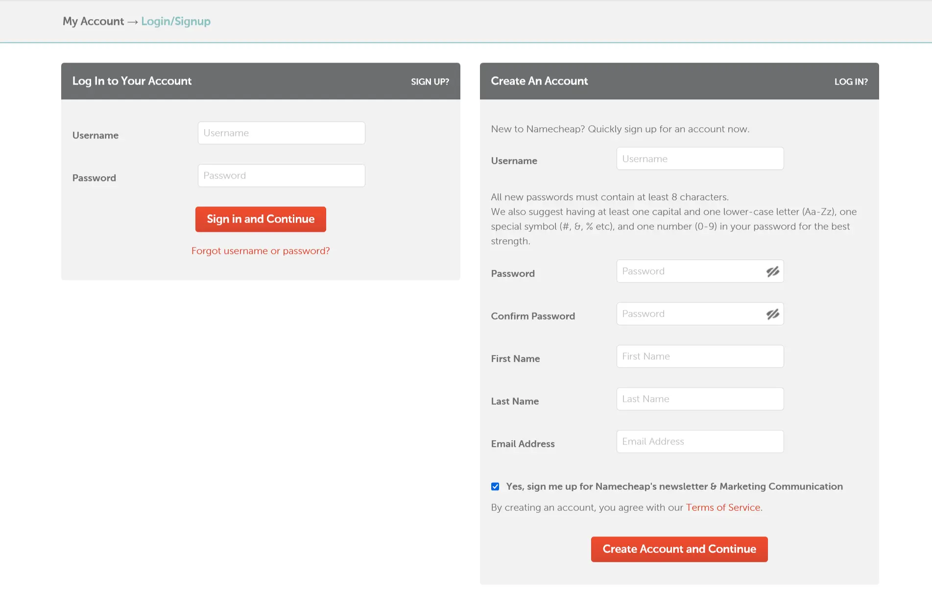 Namecheap Login Signup