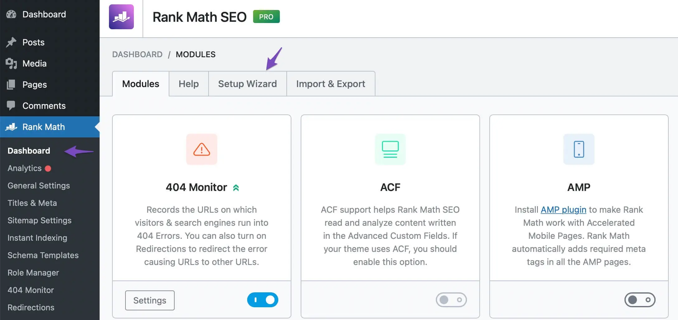 RankMath dashboard