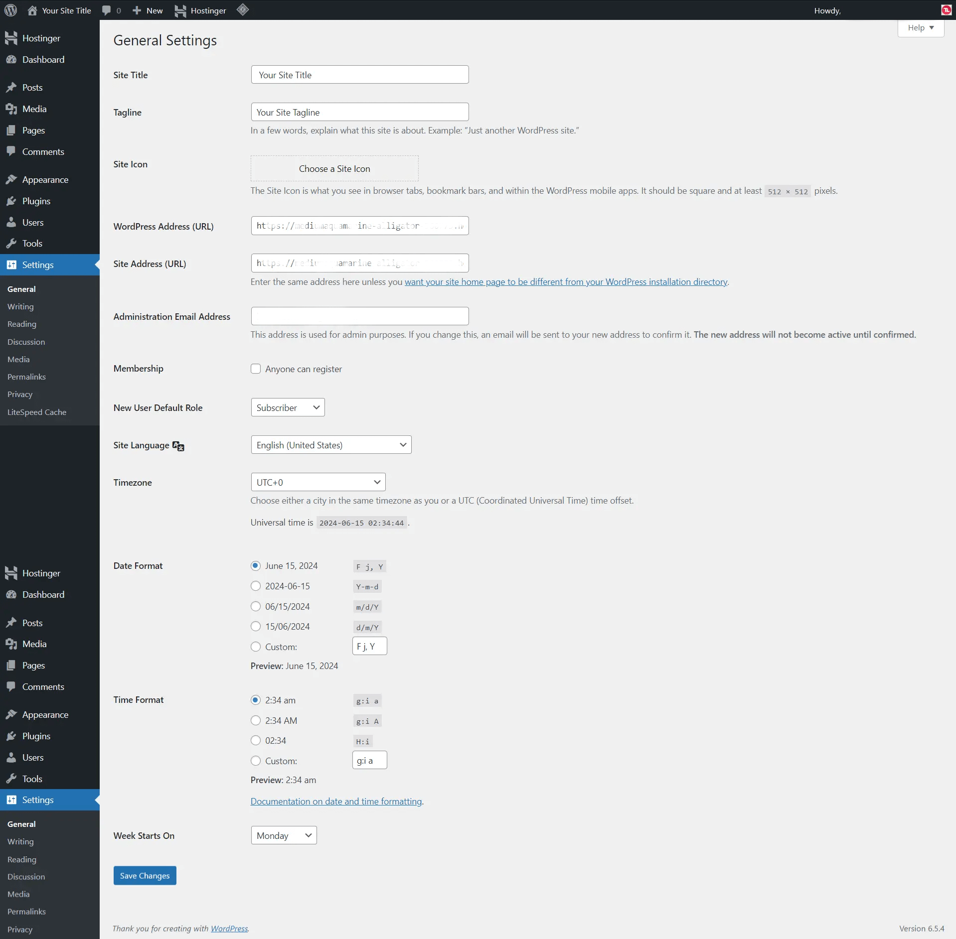 WordPress general settings