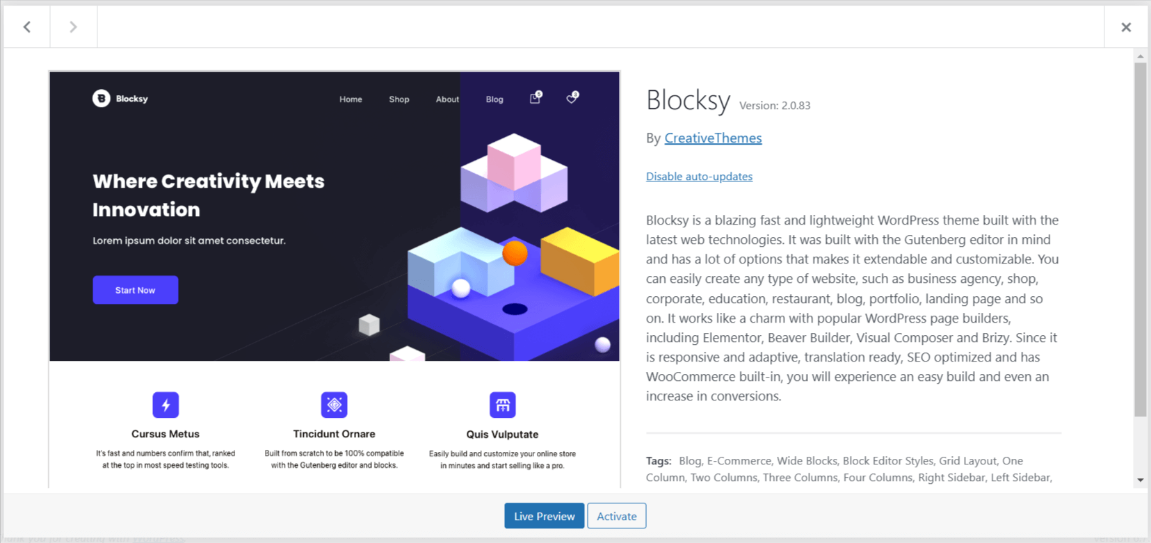 Blocksy homepage